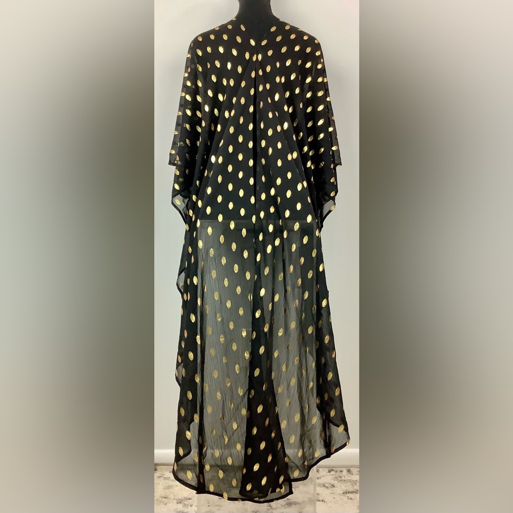 NWT Never Fully Dressed Black Multi Way flowy Dress/cover Gold dots on sheer - Picture 3 of 13